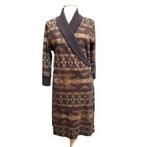 Lauren Ralph Lauren Faux Wrap Sweater Dress Brown Southwest Western Cowgirl Sz L